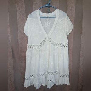 💎 Free People Women's Dress MARISSA Mini White Lace Boho Dress